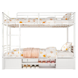 Metal Bunk Bed With Storage Space And Side Ladder