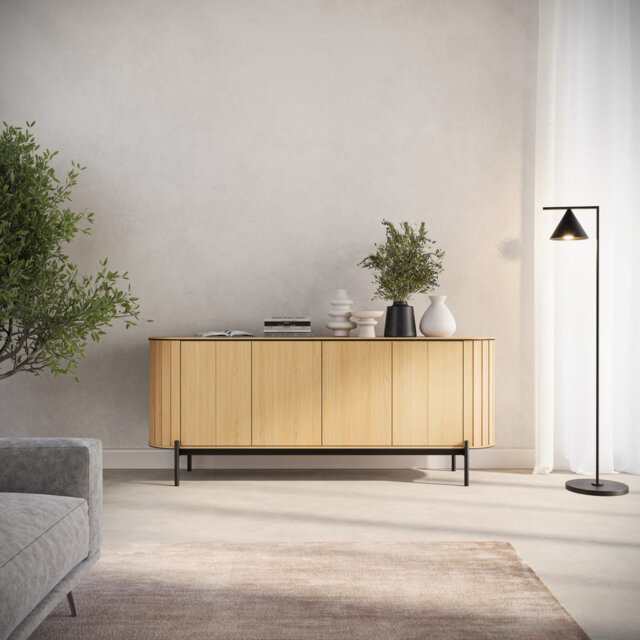 Elegant Medrano 4 Sideboard Cabinet, Oak Vincenza &Â Eucalyptus Finish, Spacious Storage