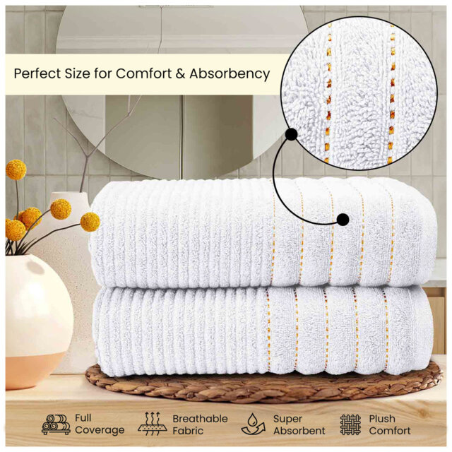 Pack of 4 Ribbed Cotton Towels, Hand, Bath Towels & Sheets, Premium Soft Feel, Quick Dry & Highly Absorbent Towelette