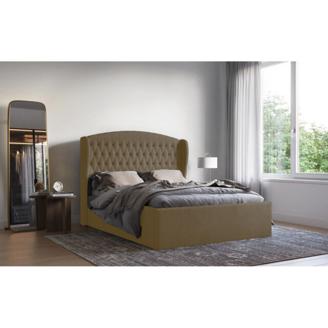 Medau Velvet Upholstered Bed Frame - Padded Headboard, Chrome Feet