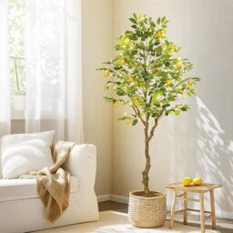 5FT/6FT Artificial Lemon Tree, Fake Lemon Plant with/without Lights, Faux Lemon Tree with Realistic Trunk and Fruits, Suitable for Indoor Home Decorat