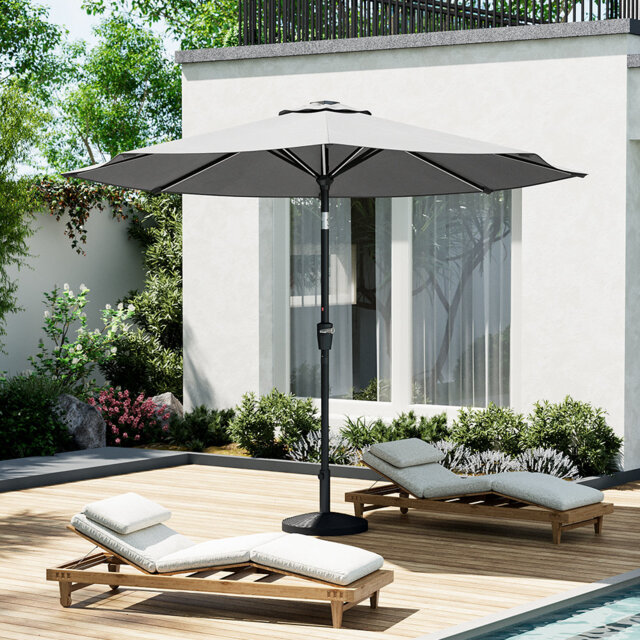 300cm Large Solar Powered LED Patio Umbrella for Outdoor Garden Patio without Base