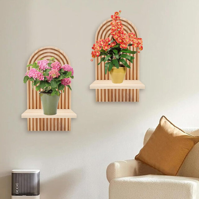 2Pcs Wooden Wall Shelves, Bohemian Hanging Shelf Display ,Floating Rainbow Wall Shelf