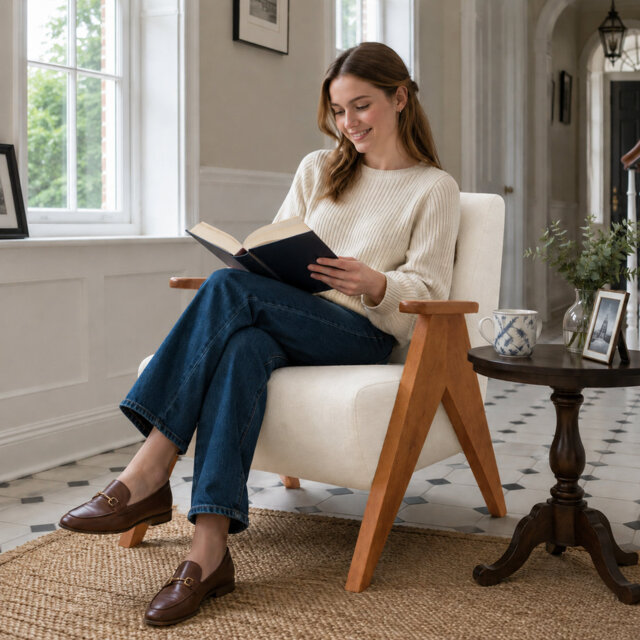 Kyajah Chenille Upholstered Accent Armchair with Solid Wood Arms and Legs