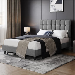 Size Modern Upholstered Bed Frame with Adjustable Square Tufted Headboard