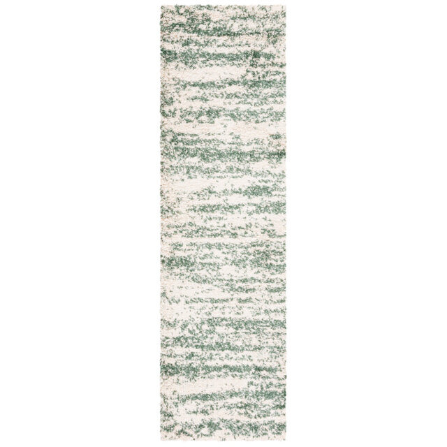 Hudson Shag Striped Area Rug in Ivory & Green
