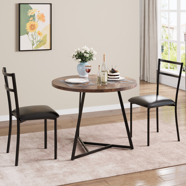 Compact Round Dining Table Set for 2, 3-Piece Kitchen Table with Upholstered Chairs, Ideal for Apartments, Studios, and Small Areas