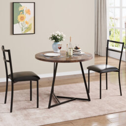 Compact Round Dining Table Set for 2, 3-Piece Kitchen Table with Upholstered Chairs, Ideal for Apartments, Studios, and Small Areas