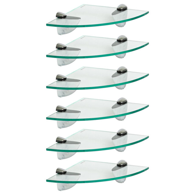 Harbour Housewares - Floating Glass Corner Shelves with Silver Brackets - Set of 6