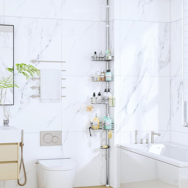 Telescopic Shower Caddy Corner 4-Tier Rustproof Shower Corner Shelves 27.6-108.3 inches (Silver)