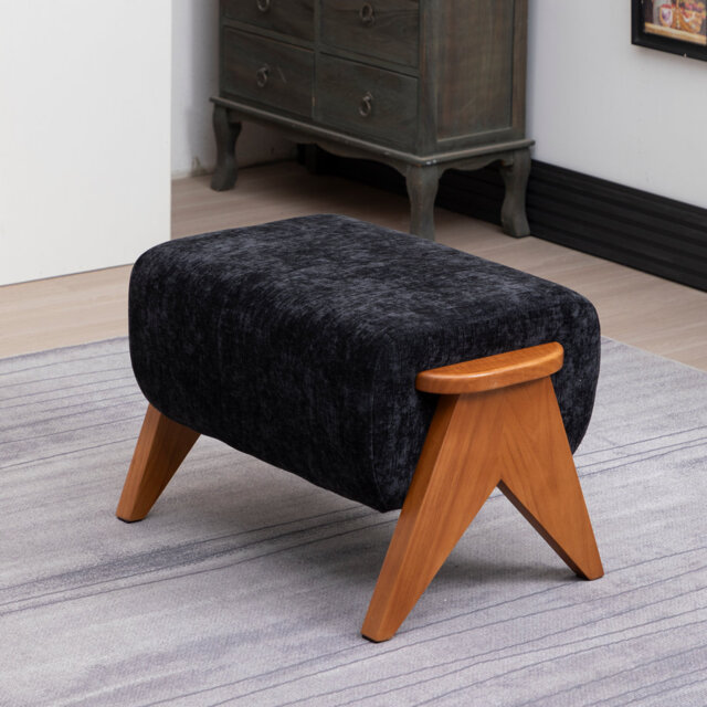 Kyajah Solid Wood Chenille Upholstered Ottoman