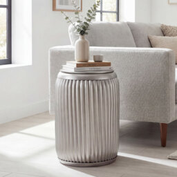 Gold Ridged Metal Side Table with Storage