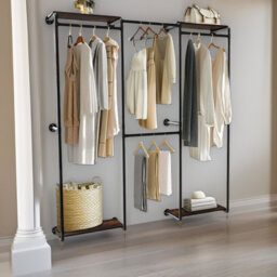 Heavy Duty Wall-Mounted Metal Clothes Rail Open Wardrobe