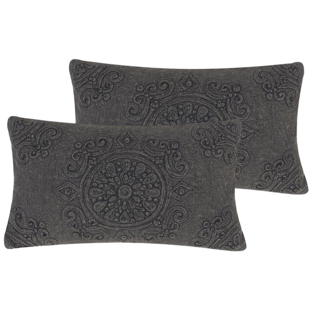 Set Of 2 Cotton Embossed Cushions 30 X 50 Cm Grey Nguyen