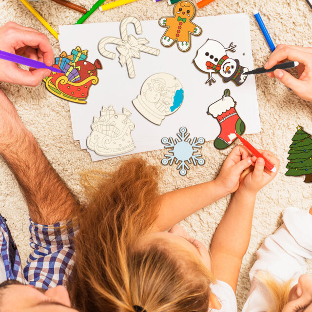 Christmas Party Supplies,88 Pcs Color Your Own Wooden Christmas Ornaments