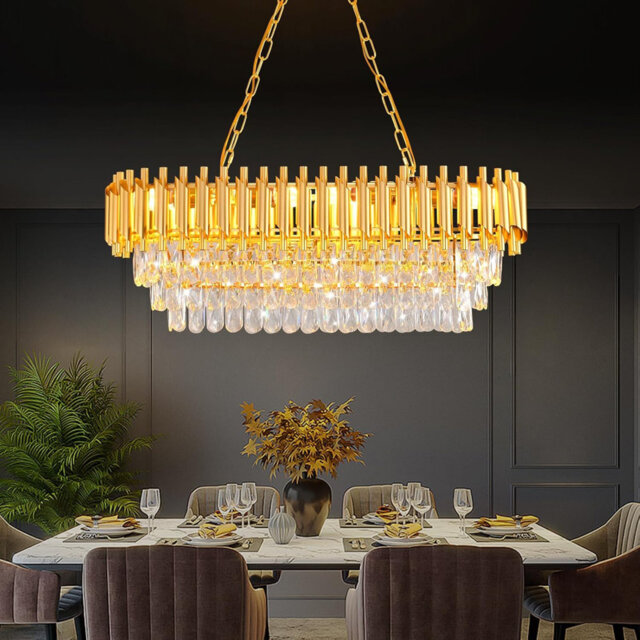 "31.4"" Modern Gold Oval Crystal Chandelier, E14 Base (Bulb Not Included)"