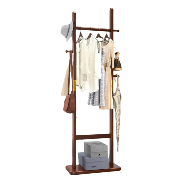 Solid Wood Freestanding 5 - Hook Coat Rack With 5 Hooks