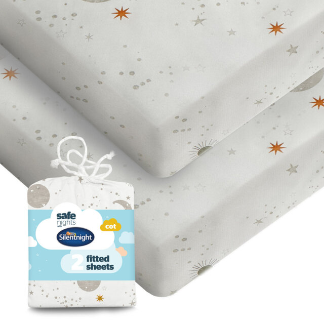 Silentnight Safe Nights Cot Fitted Sheets Celestial Print