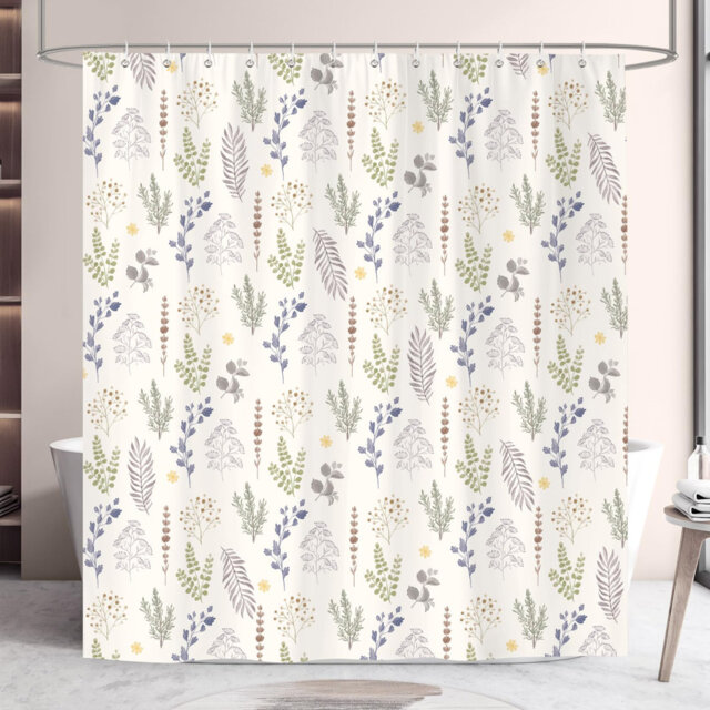 Shower Curtain Floral Botanical Plants Leaves Bathroom Curtain Waterproof 180x180cm, Mildew & Mould Resistant Polyester with 12 Hooks