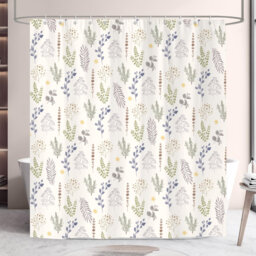 Shower Curtain Floral Botanical Plants Leaves Bathroom Curtain Waterproof 180x180cm, Mildew & Mould Resistant Polyester with 12 Hooks