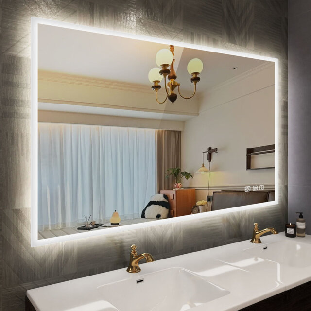 Wall-Mounted Bathroom Mirror with Lights, Fog-free, Inside Bluetooth Speaker