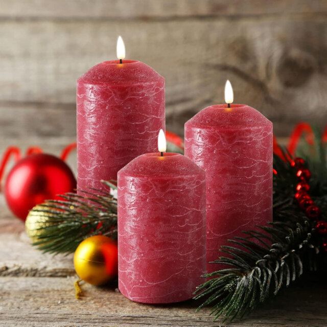 3 Pack Gold Flameless Pillar Candles with Remote: Flickering, Real Textured Wax, Battery-Operated LED Candles