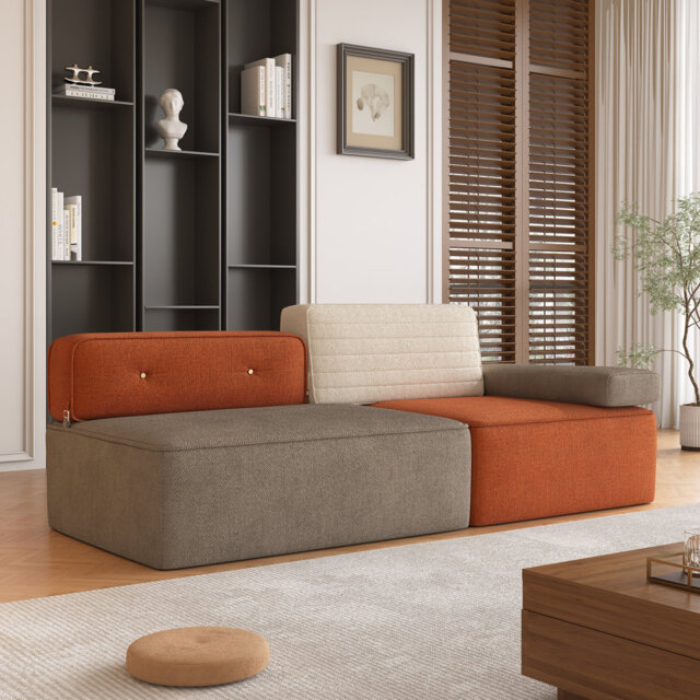 Two-Seater Modular Sofa in Grey and Orange, 200cm Wide for Living Room with Scatter Cushions Fast Dispatch From UK Warehouse – Dispatched Within 2 Day