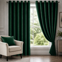 Emerald Velvet Eyelet Curtains Room Darkening Window Panels Soft Touch Pair