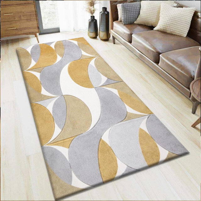 100% Polypropylene Modren Kenzo Design Area Rug For Hallway/Living Area Ocher