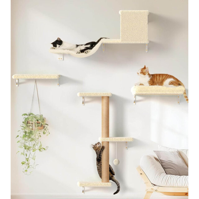 Cat Wall Shelves, Wooden Kitten Climbing Wall With Scratching Post For 16 Inch Drywall