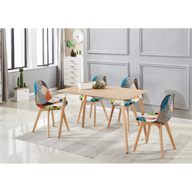 Sylas 4 Person Dining set - a Rectangular Plastic Dining Table with Wooden Legs and a Set of 4 Quilted Velvet Dining Chairs for Dining Room - Modern D