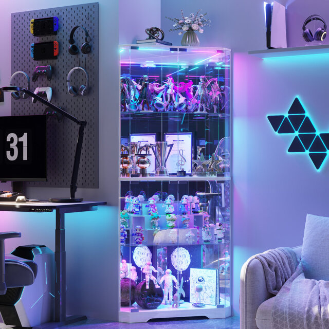 4-Tier Corner Display Cabinet with RGB Light Modes and Motion Sensor