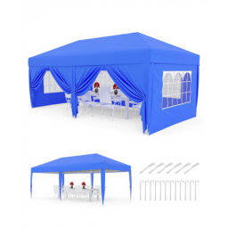 3m x 6m Pop Up Gazebo with 4 Sidewalls, Waterproof Garden Gazebo Marquee Party Tent with Central Lock for Easy 1-Person Setup, Weather-Resistant Canop