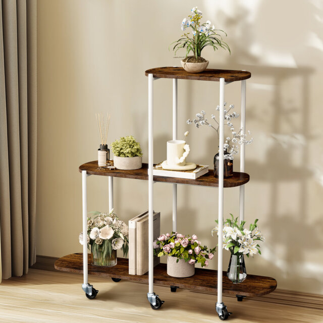 Plant Stand With Wheels Rolling Plant Shelves Rack Metal Ladder Plant Flower Shelf For Garden Living Room