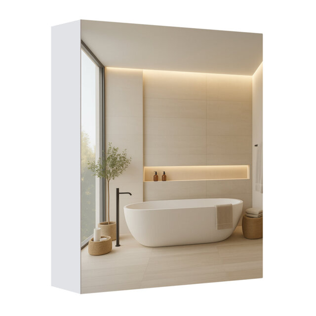 KAILYN Collection - Wall Cabinet With Mirror, Modern Bathroom Mirror Cabinet, Storage Unit With Adjustable Shelf, 1 Door, 13 X 50 X 60 Cm, White