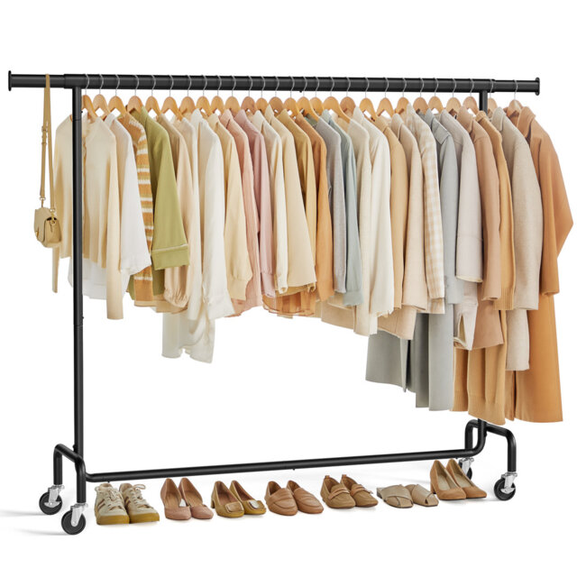 Clothes Rack On Wheels, Heavy-Duty Clothes Rail, With Extendable Hanging Rail, 110 Kg Load Capacity, 45 X (160-200) X 162.9 Cm, Chrome-Plated