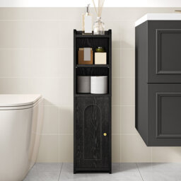 Bathroom Storage Cabinet, Wood Corner Floor Cabinet with Doors and Adjustable Shelf, Narrow Toilet Paper Cabinet, Bathroom Organizer for Small Spaces