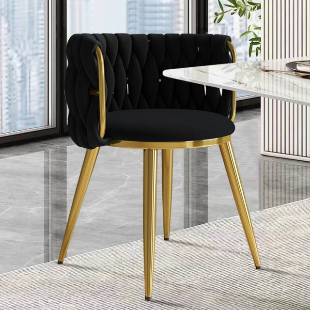 Sweave Nordic Black Barrel Back Dining Chair Round Accent Chair With Velvet Upholstery, 1 Piece