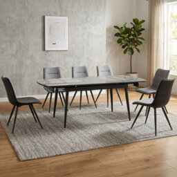 Benedick Extendable Glass Top Metal Base Dining Table