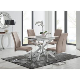 Eubanks Modern High Gloss Extendable Dining Table Set with x4 Luxury Faux Leather Dining Chairs