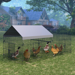 Metal Walk-In Chicken Coop with Galvanized Steel and Waterproof Cover, 4 Doors and Window, 218L x 102W x 102H cm