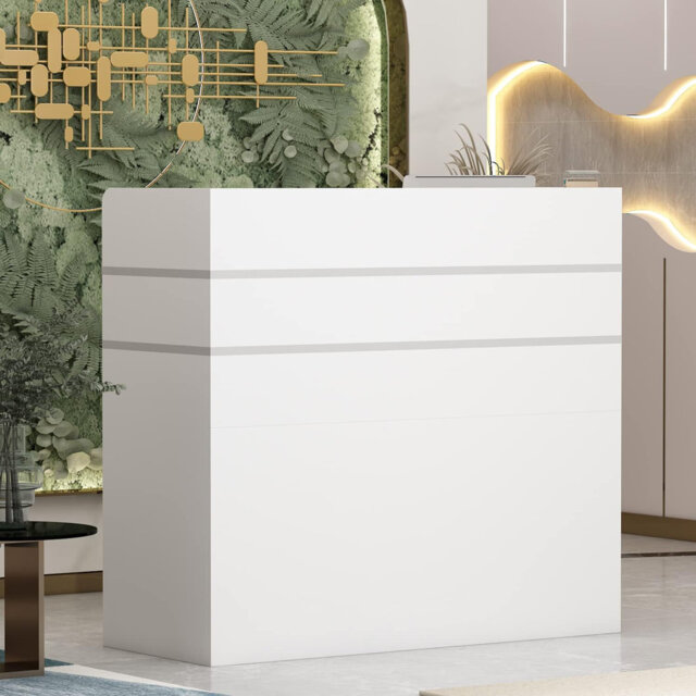 120cm Wide Modern Reception Desk with Lockable Drawer & Cable Management - Office & Salon Counter
