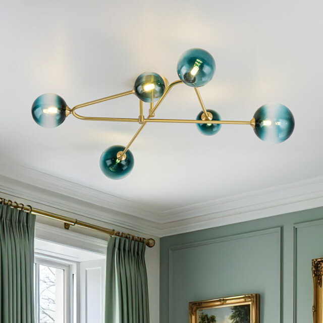 Antinique 6-Light 86cm Modern Copper Glass Globe Sputnik Semi Flush Mount