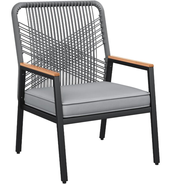 01-0325 Iron Rattan Outdoor Chair â Dark Gray Rattan + Dark Gray Cushion