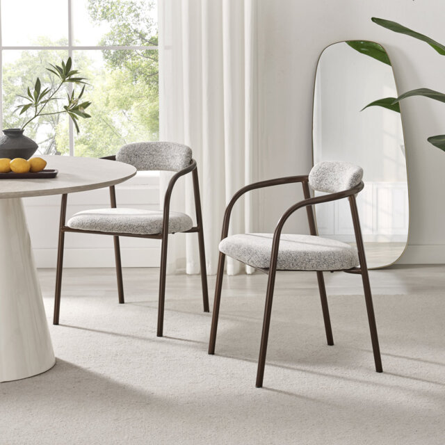Rea Upholstered Fabric Dining Chairs with Bronze Legs - Stylish Curved Design