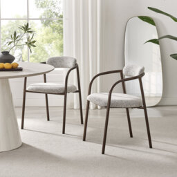 Rea Upholstered Fabric Dining Chairs with Bronze Legs - Stylish Curved Design