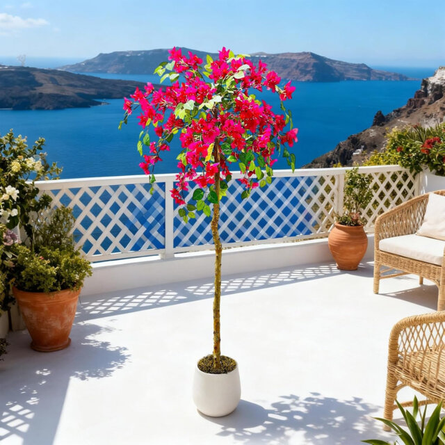 Artificial Bougainvillea Tree with Wooden Trunk, Pink Flowers for Home & Weddings