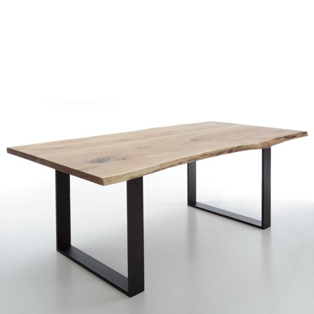 Ahava Oak Solid Wood Top Metal Base Dining Table