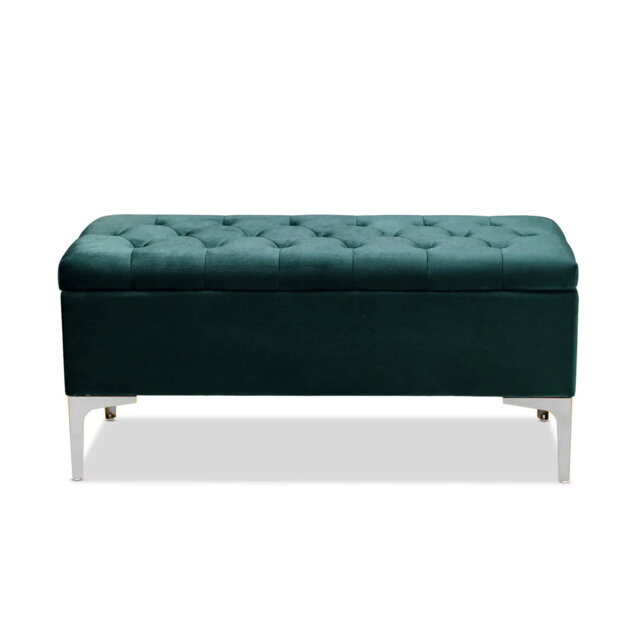 Modena Wide Velvet Tufted Rectangle Ottoman Storage Bench with Legs, Upholstered Multi-Function Footstool Bench for Living Room & Bedroom
