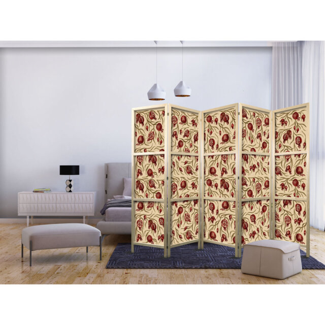 225cm W x 171cm H 5 - Panel Solid Wood Folding Room Divider